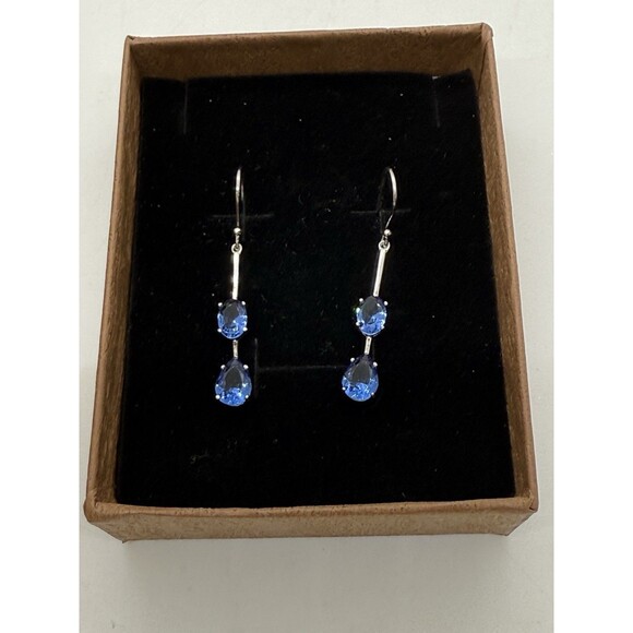 Vintage A.T.R. Jewelry 925 Sterling Silver Signed Tear Drop Earrings Blue Stone - Picture 9 of 12